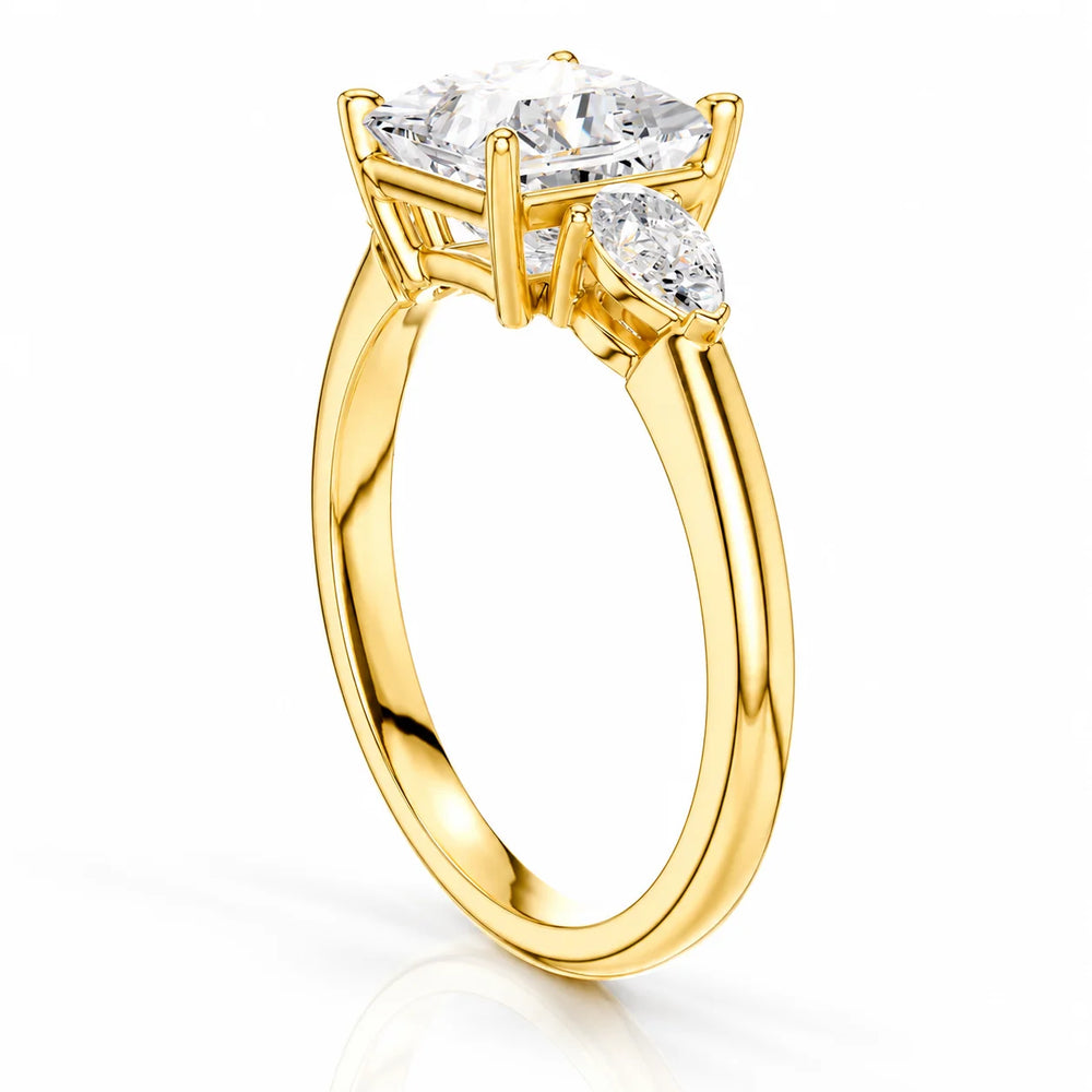 Designer Asscher Diamond Ring with Pear Side Stones
