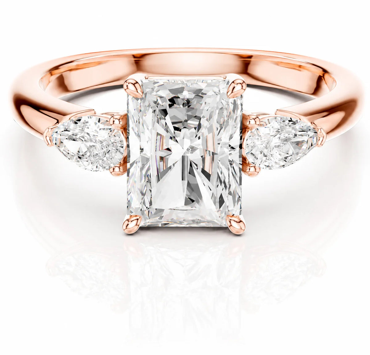 Designer Asscher Diamond Ring with Pear Side Stones
