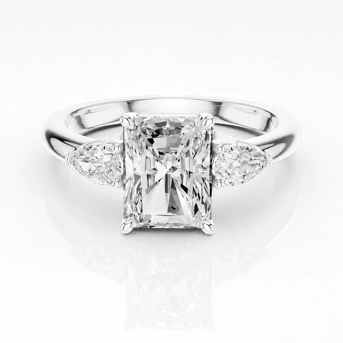 Designer Asscher Diamond Ring with Pear Side Stones