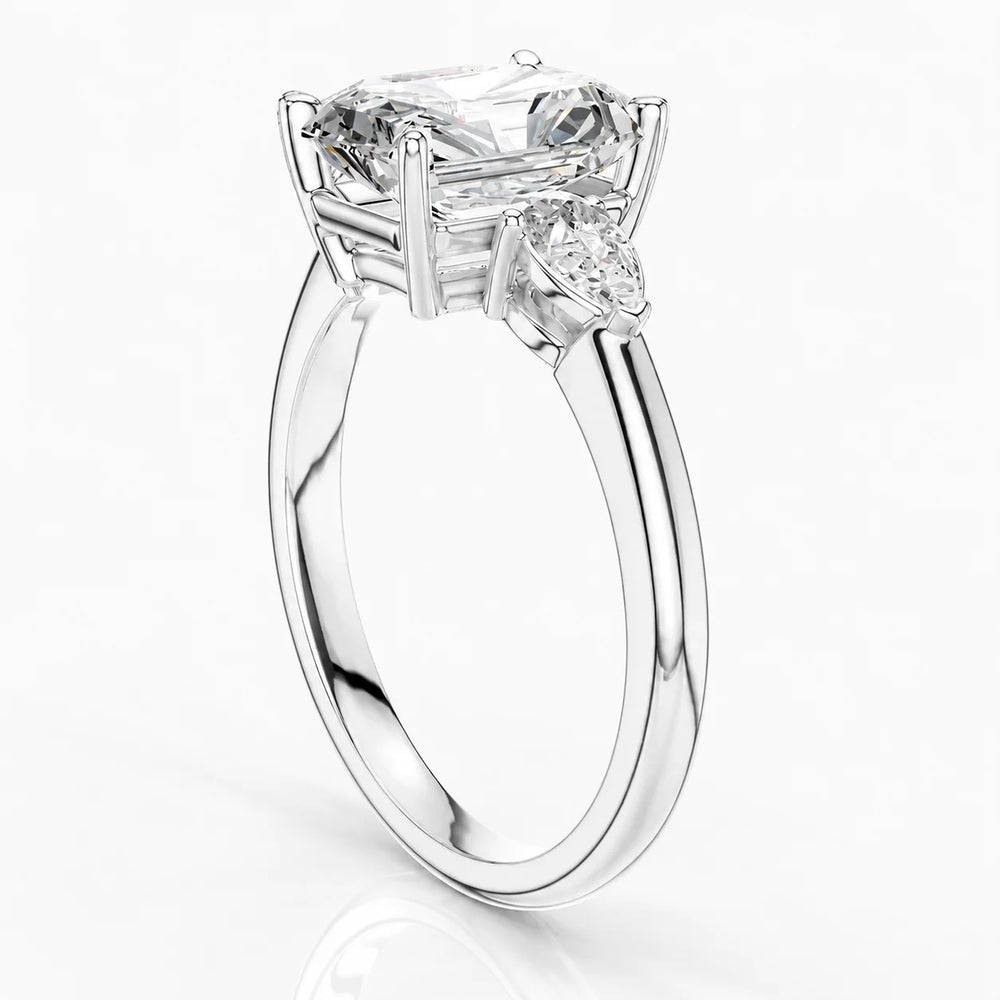 Designer Asscher Diamond Ring with Pear Side Stones