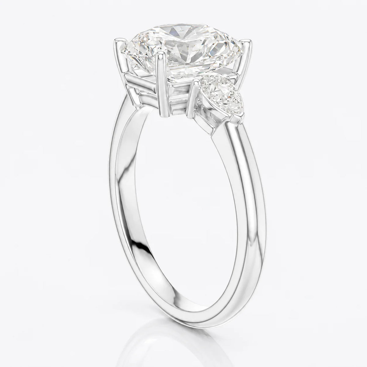 Designer Asscher Diamond Ring with Pear Side Stones