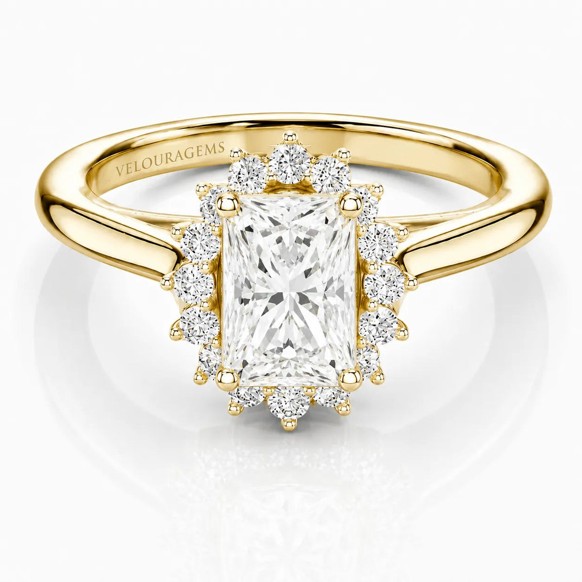 Divine Sparkle Halo Setting Wedding Ring – Radiant (14K Yellow Gold)