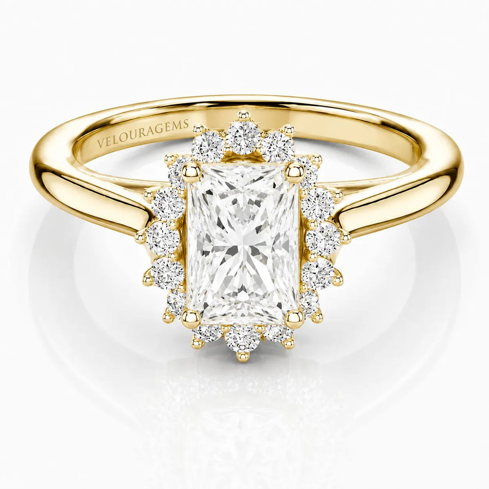 Divine Sparkle Halo Setting Wedding Ring – Radiant (14K Yellow Gold) – Radiant (925 Sterling Silver)