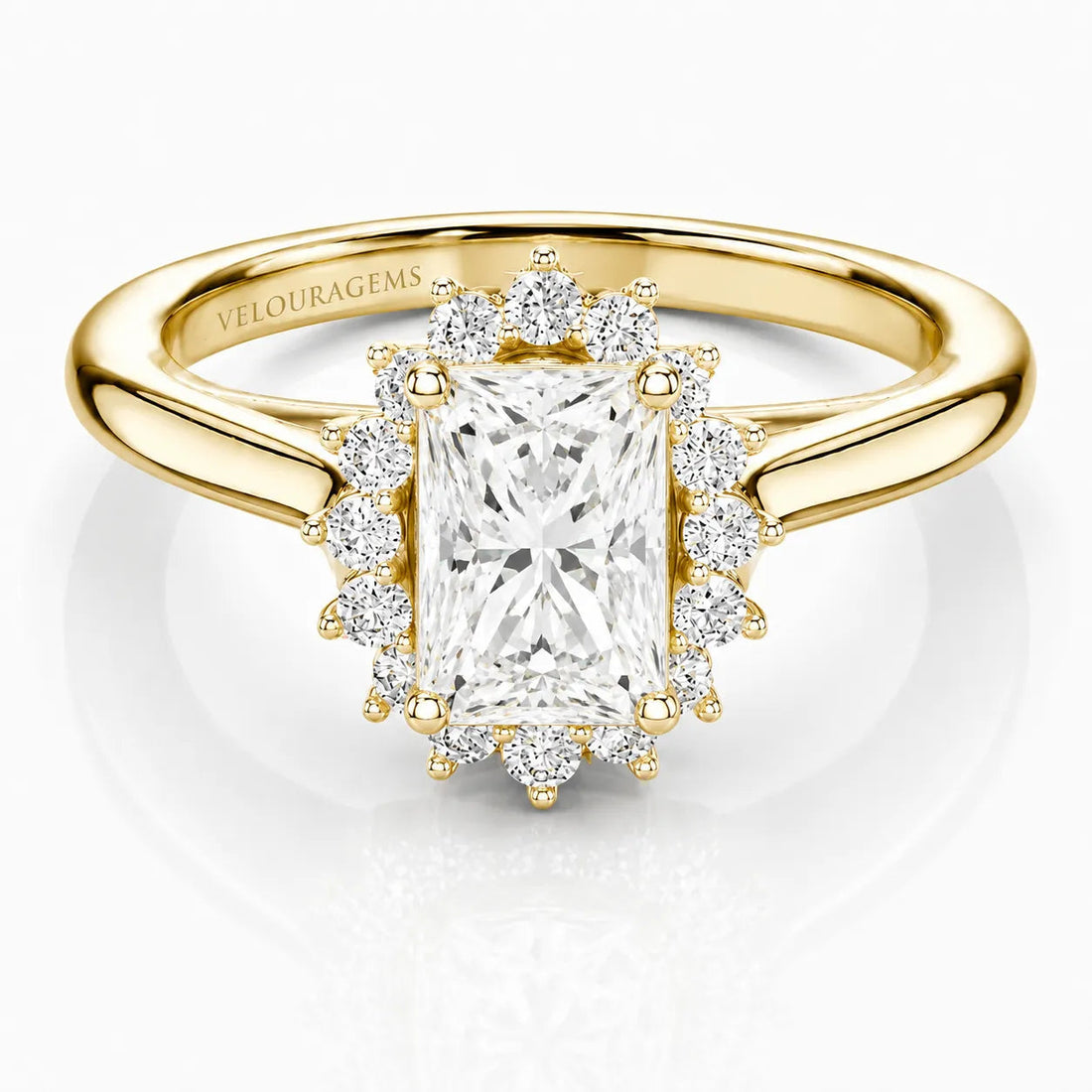 Divine Sparkle Halo Setting Wedding Ring – Radiant (14K Yellow Gold) – Radiant (925 Sterling Silver)