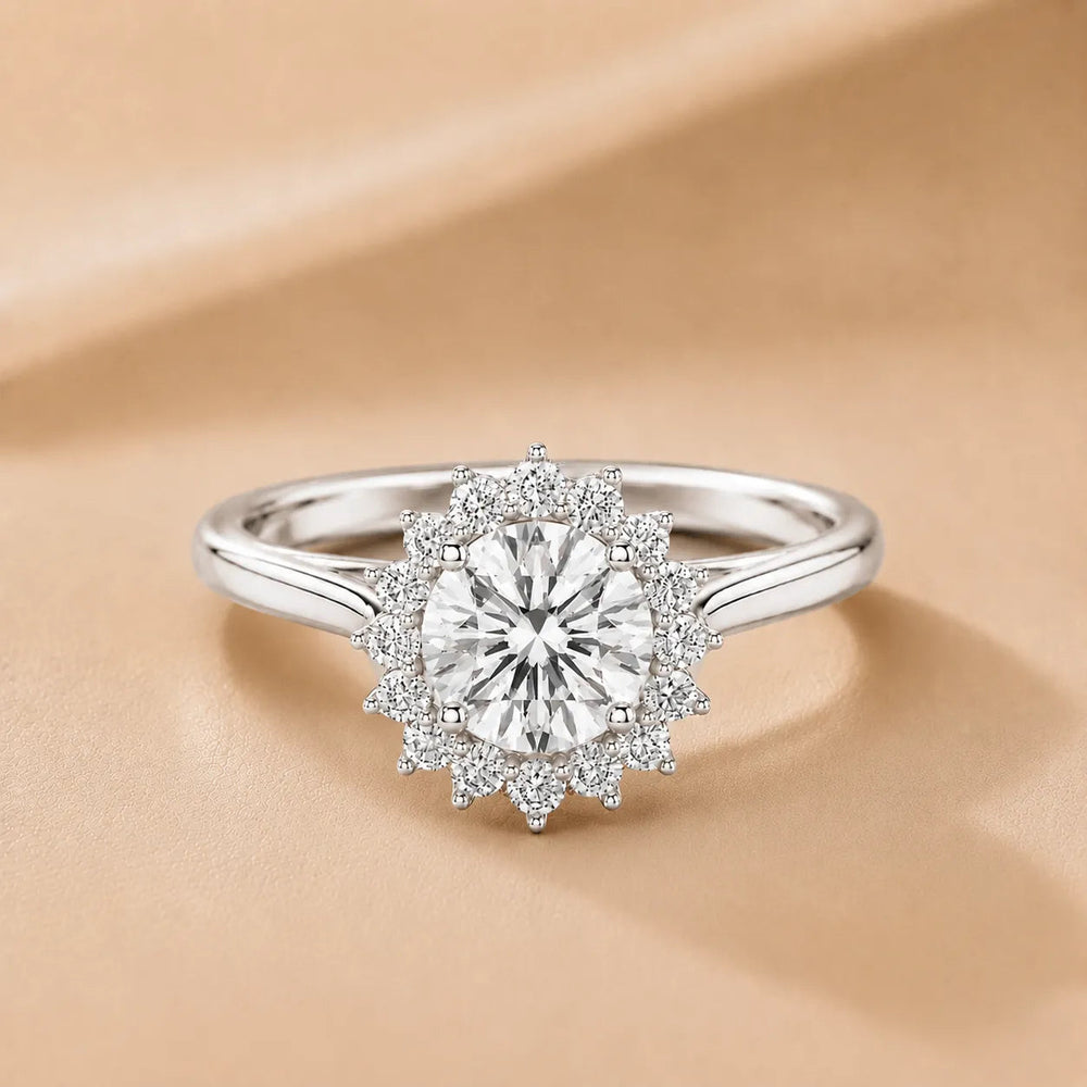 Divine Sparkle Halo Setting Wedding Ring – Round (925 Sterling Silver)