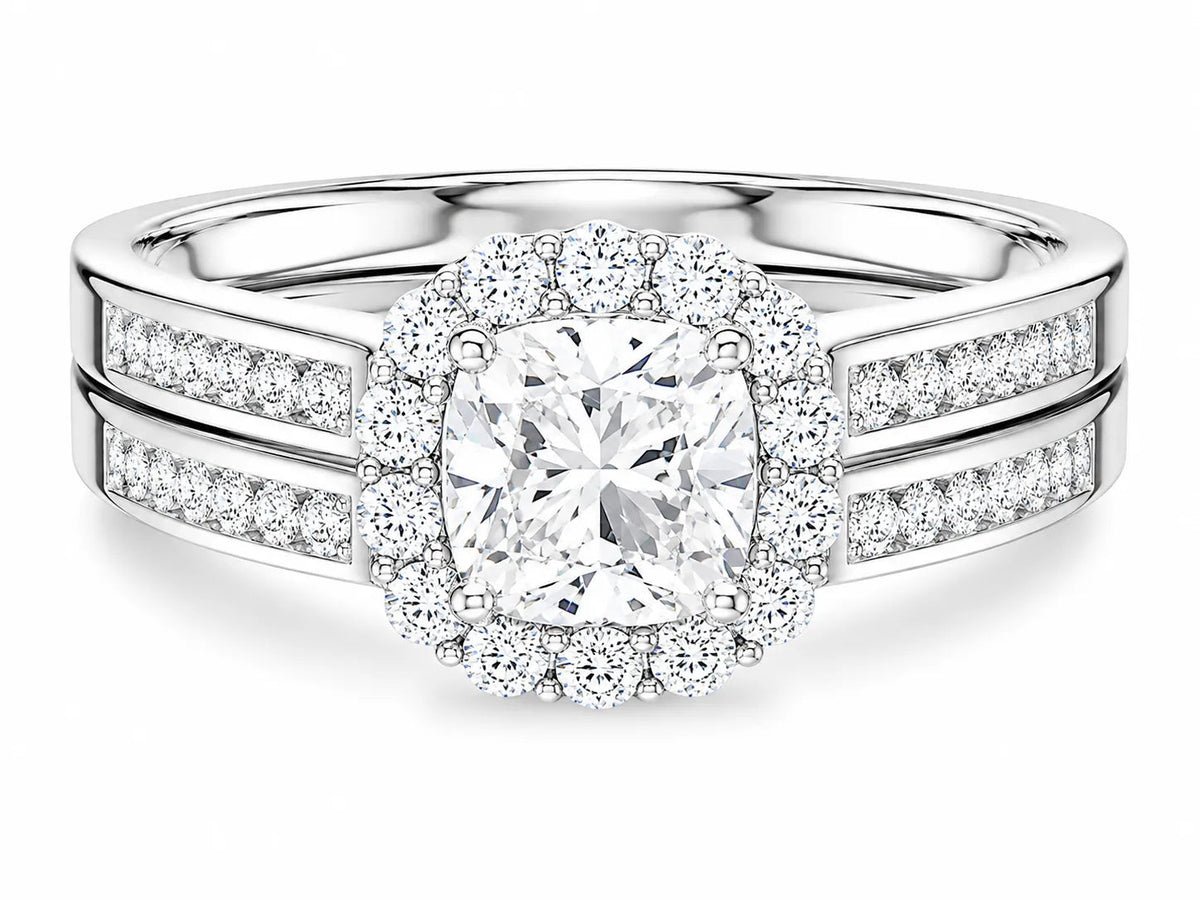 Divine Harmony Ring with Side Ring – Cushion (925 Sterling Silver)