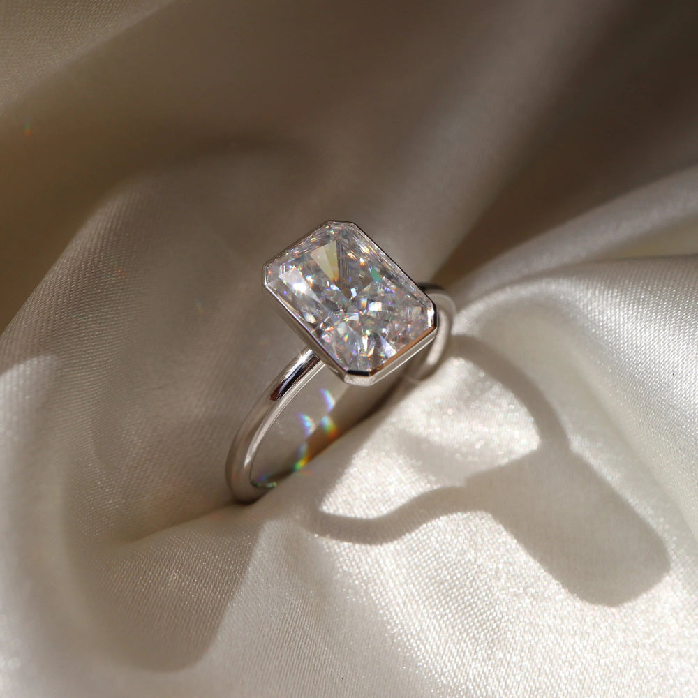Bezel Set Emerald Cut Labgrown Engagement Ring
