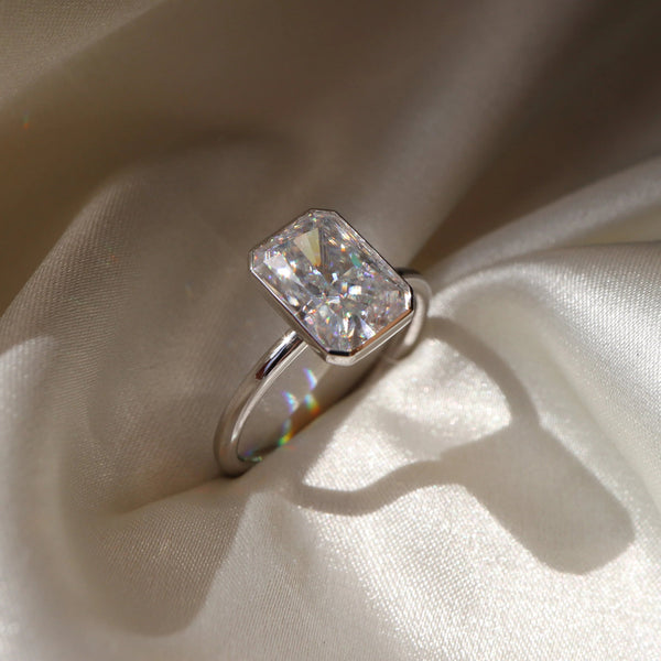 Bezel Set Emerald Cut Labgrown Engagement Ring