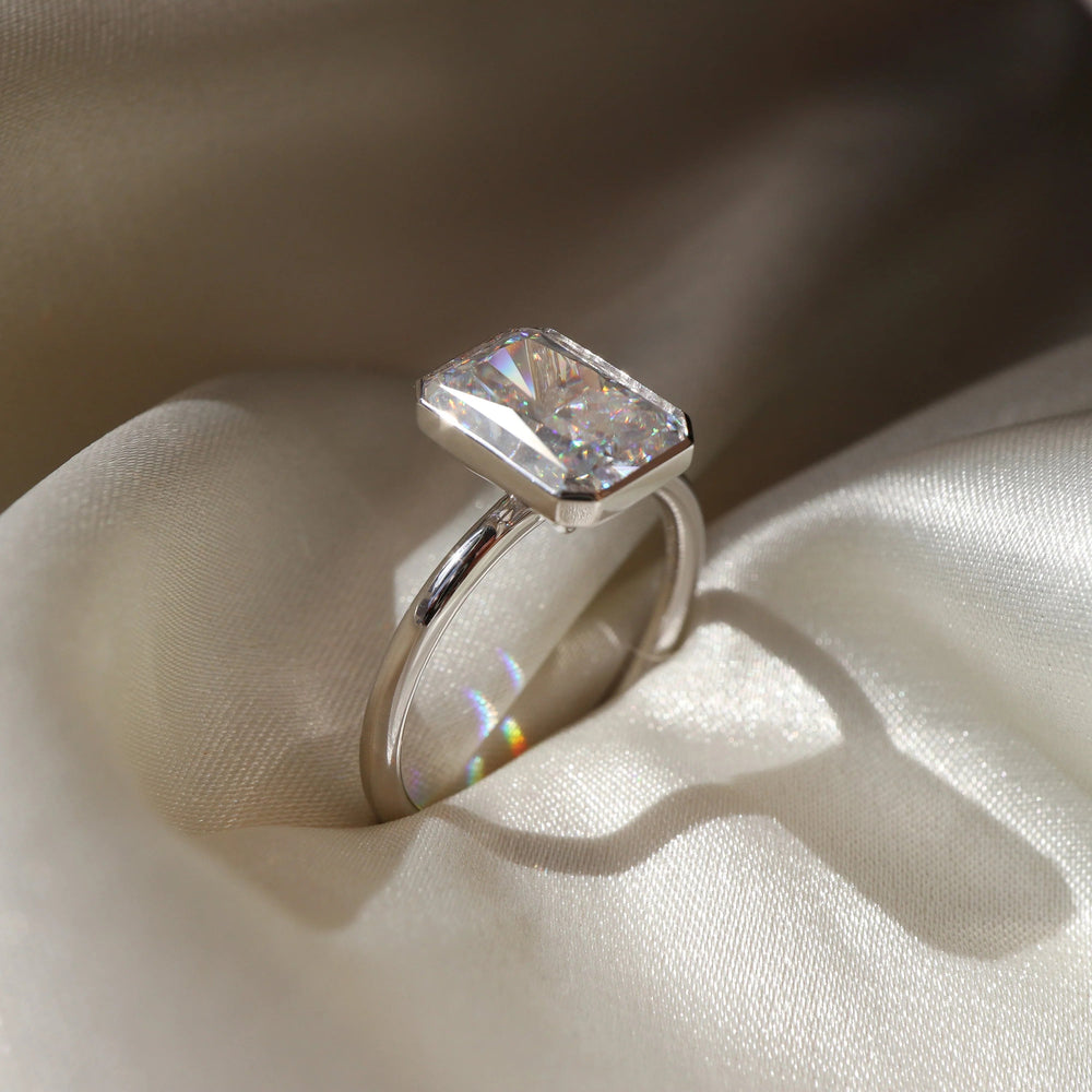 Bezel Set Emerald Cut Labgrown Engagement Ring