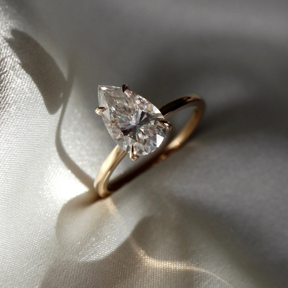 Pear Cut Labgrown Engagement Ring Anniversary Gift Hidden Halo Ring
