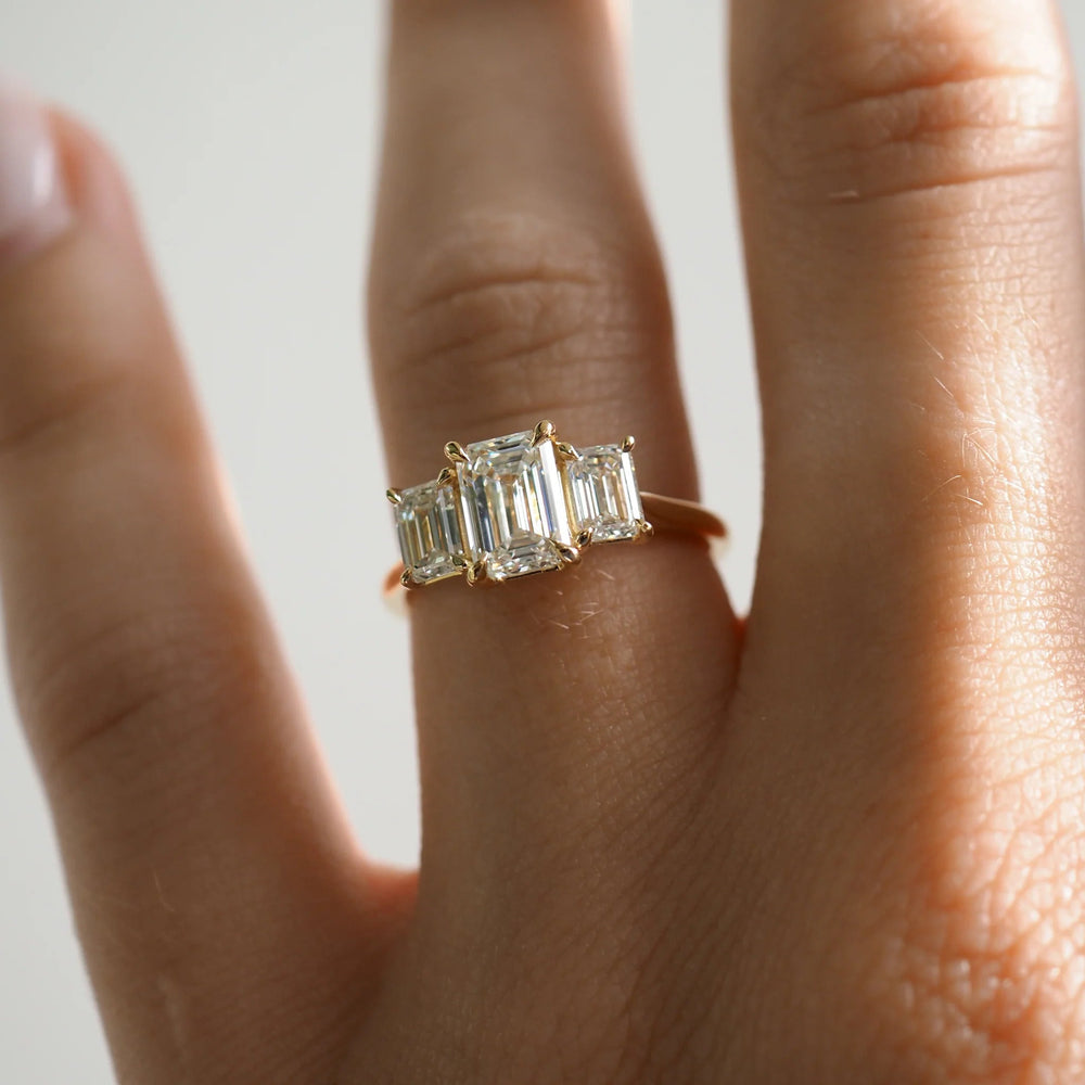 Three Stone Emerald Cut Labgrown Engagement Ring