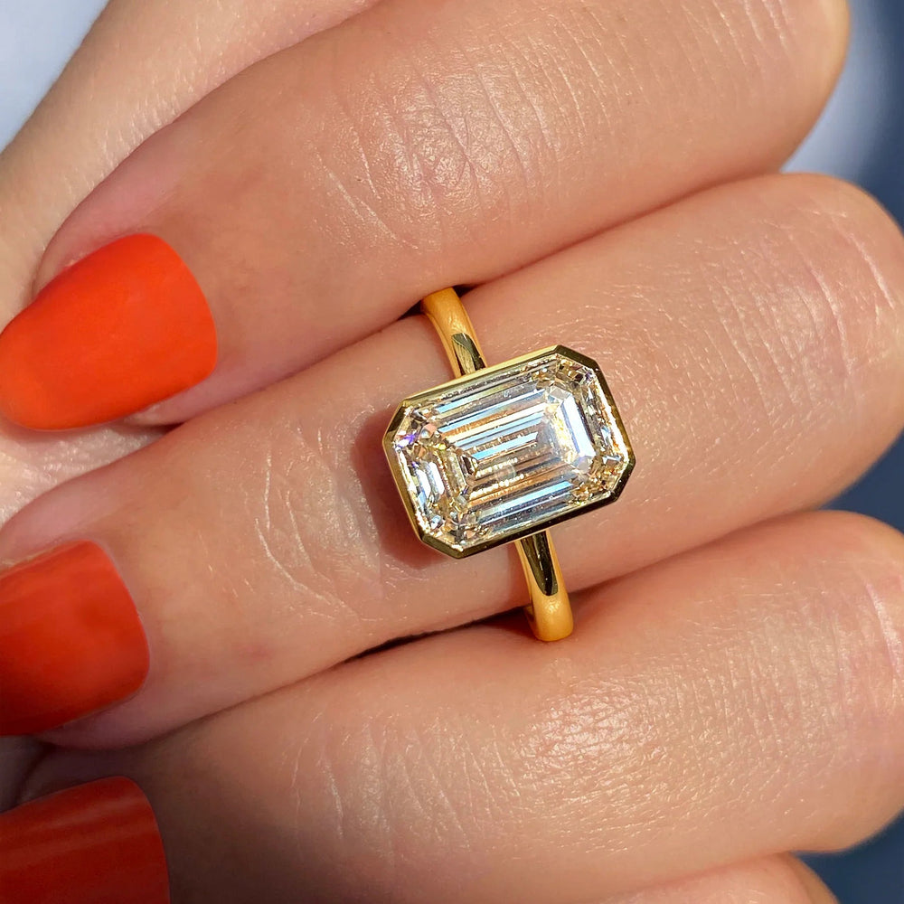 Bezel Set Emerald Cut Labgrown Engagement Ring