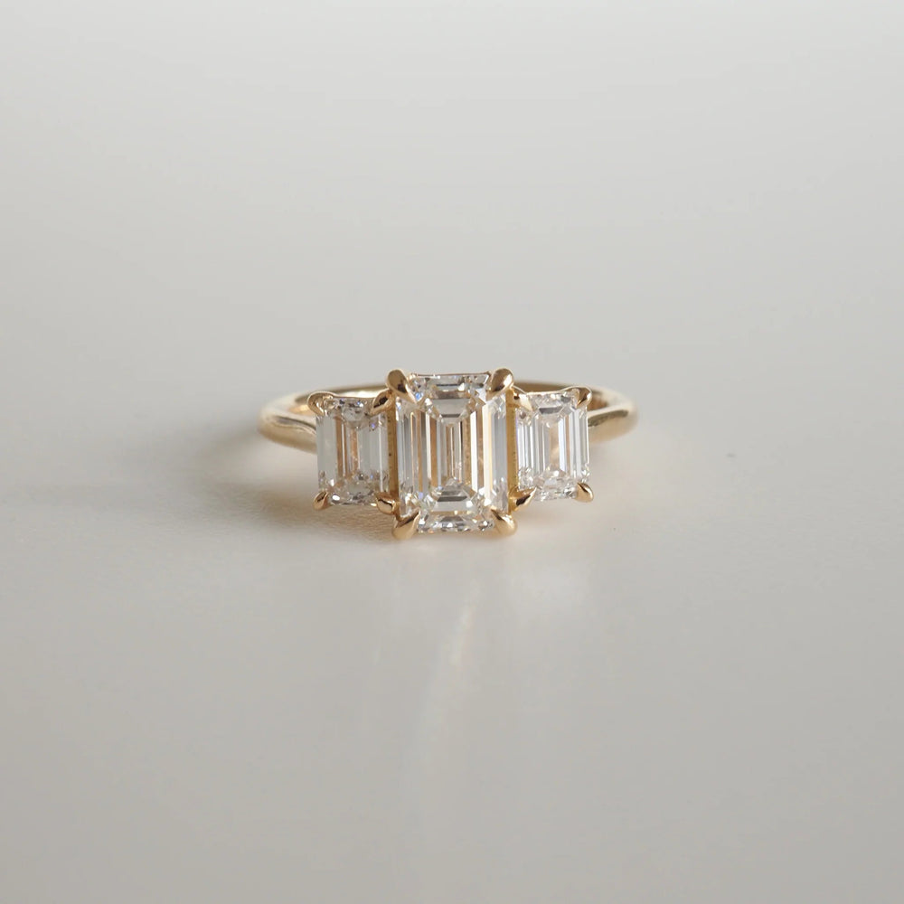 Three Stone Emerald Cut Labgrown Engagement Ring