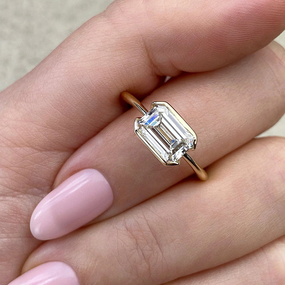 Bezel Set Emerald Cut Labgrown Engagement Ring