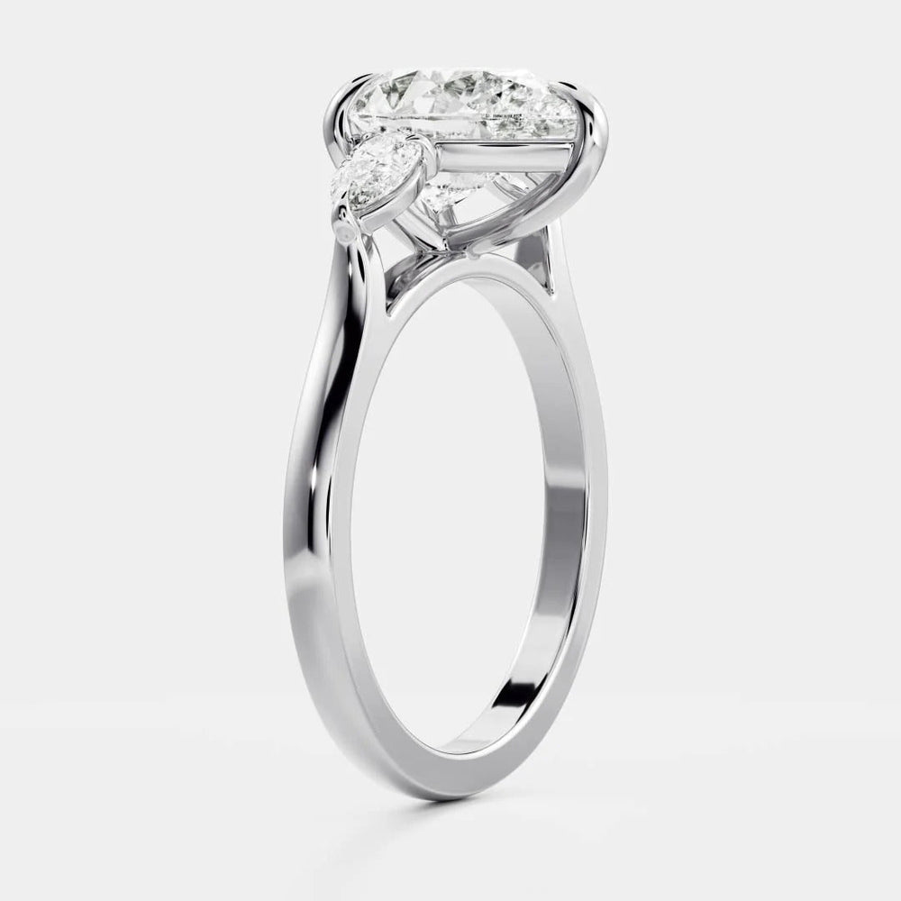 Three Stone Elongated Pear Cut Labgrown Engagement Ring