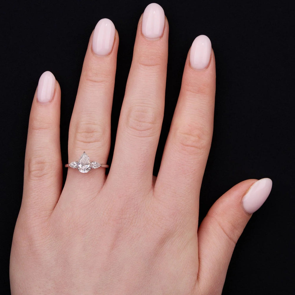 Three Stone Elongated Pear Cut Labgrown Engagement Ring