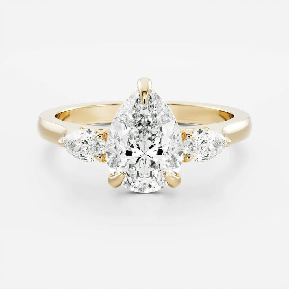 Three Stone Elongated Pear Cut Labgrown Engagement Ring
