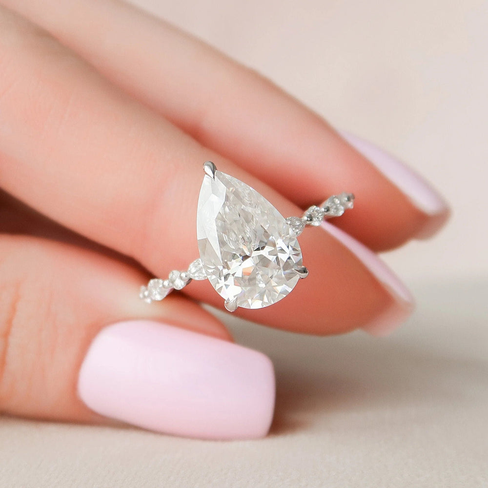 Elongated Pear Cut Labgrown Engagement Ring