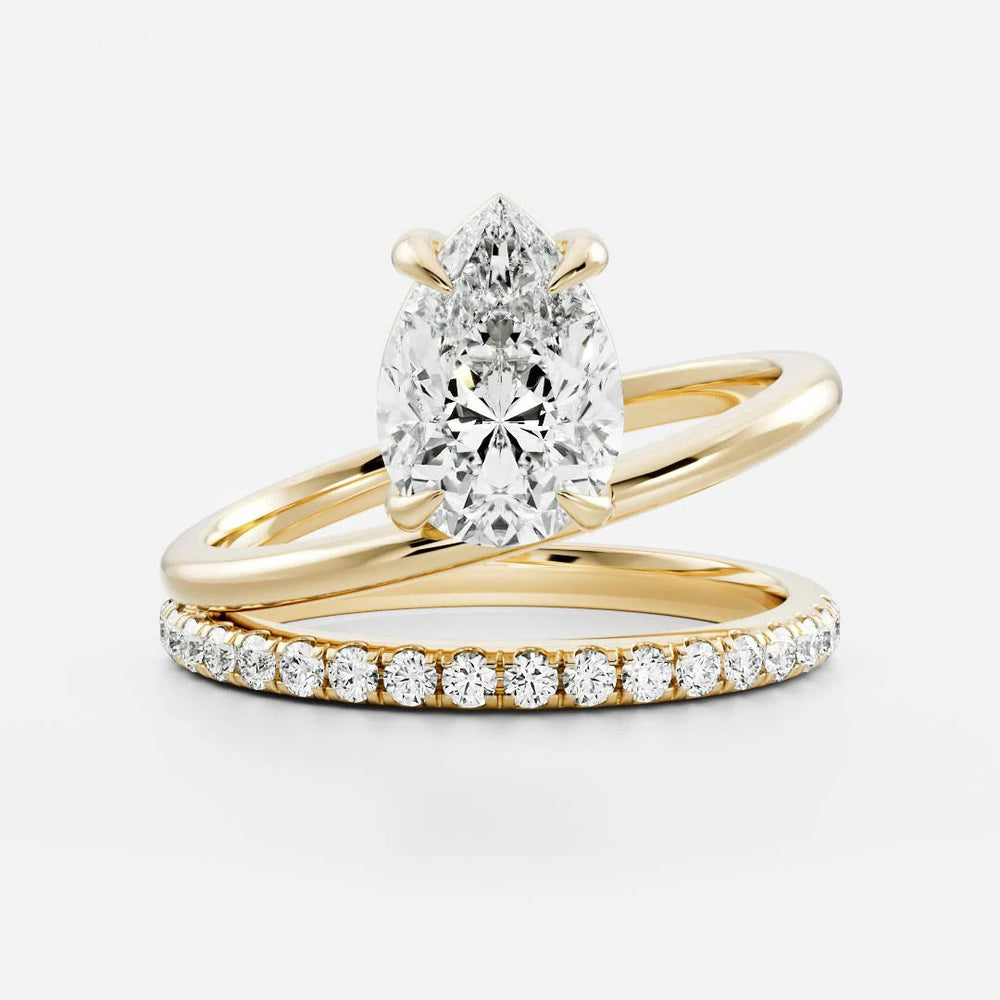 Double Band Elongated Pear Cut Labgrown Engagement Ring