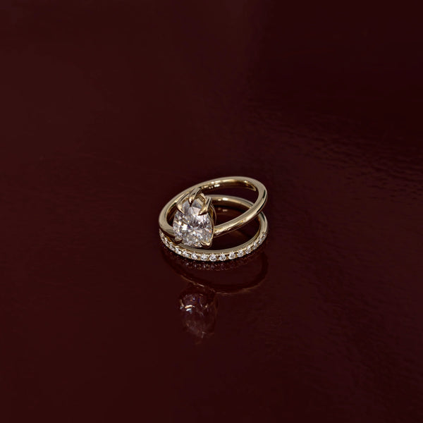 Double Band Elongated Pear Cut Labgrown Engagement Ring