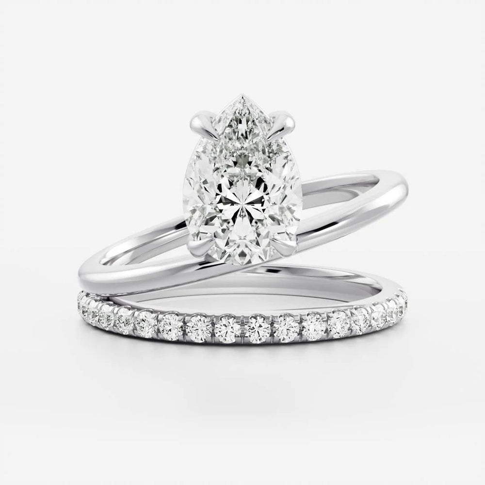 Double Band Elongated Pear Cut Labgrown Engagement Ring