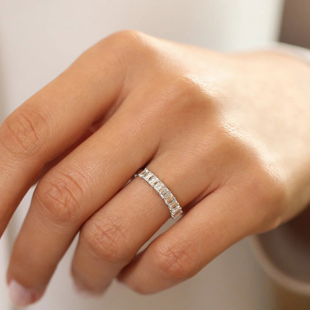 Emerald Cut Wedding Band Women Labgrown Band