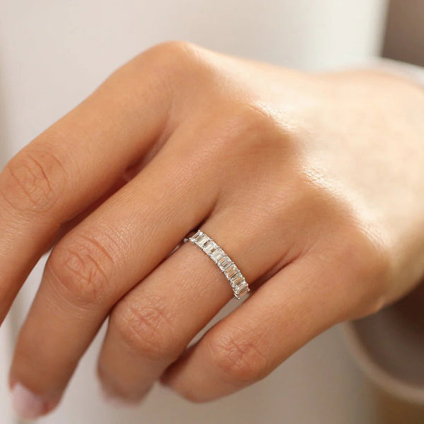 Emerald Cut Wedding Band Women Labgrown Band