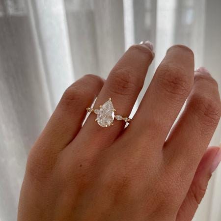 Pear 3.00tcw Lab Diamond Accent Band Engagement Ring | IGI Certified