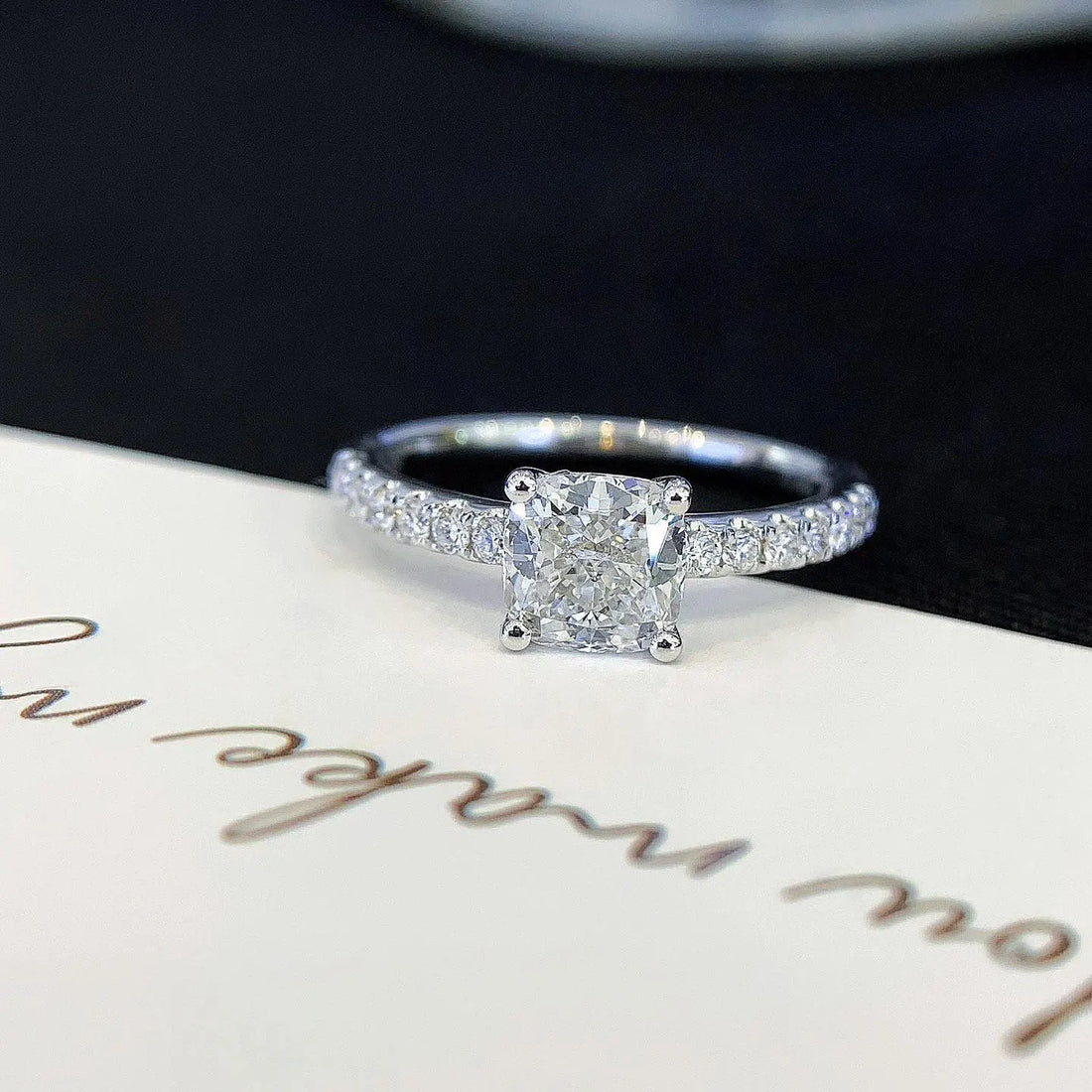 1.20ct Cushion Lab Diamond Basket Solitaire Ring | Pavé Setting | IGI Certified | Custom Gold