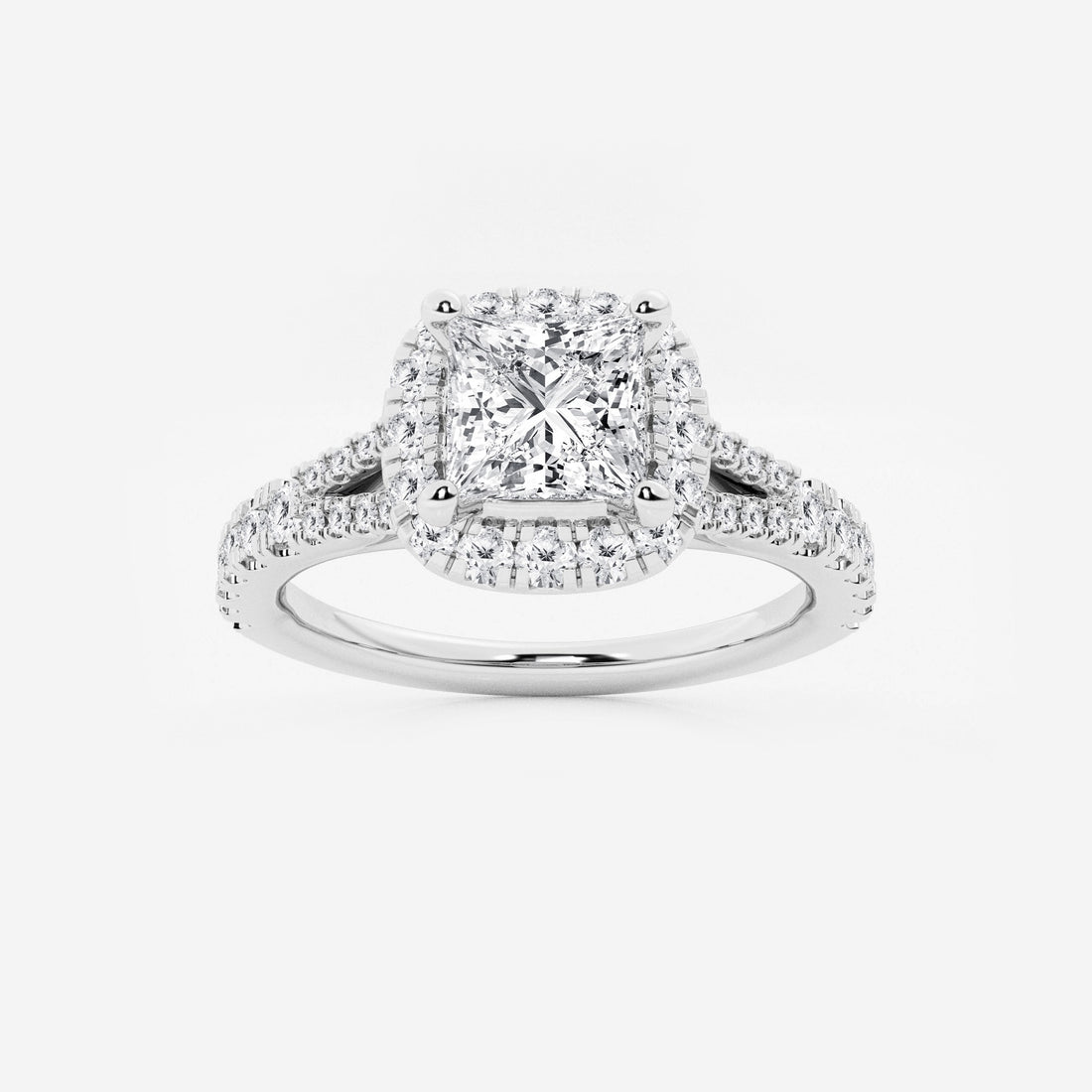 HB1202469 Shown with a 1 carat center diamond. Please click DETAILS below to see the diamond details about this ring. Try it on Nirvana 1 1/5 ctw Princess Lab Grown Diamond Split Shank Halo Engagement Ring