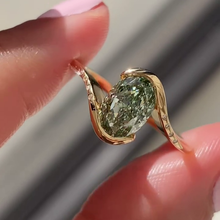 Oval Fancy Green 2.00tcw Lab Diamond Solitaire Bypass Ring | IGI VVS–VS