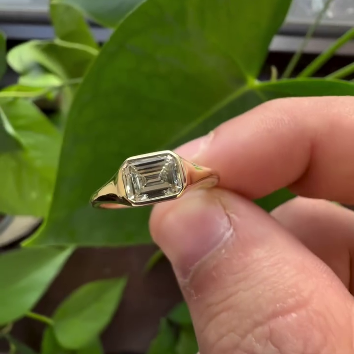 1.00ct Emerald Lab Grown Diamond Bezel Engagement Ring | IGI Certified | Yellow Gold