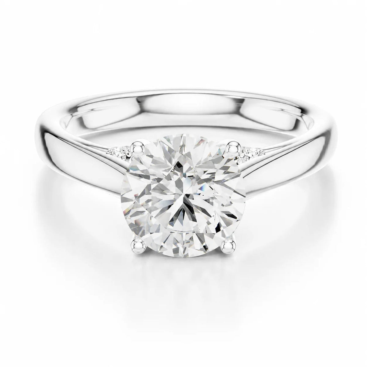 The Aurora Solitaire Side Diamond Engagement Ring – Round (925 Sterling Silver)