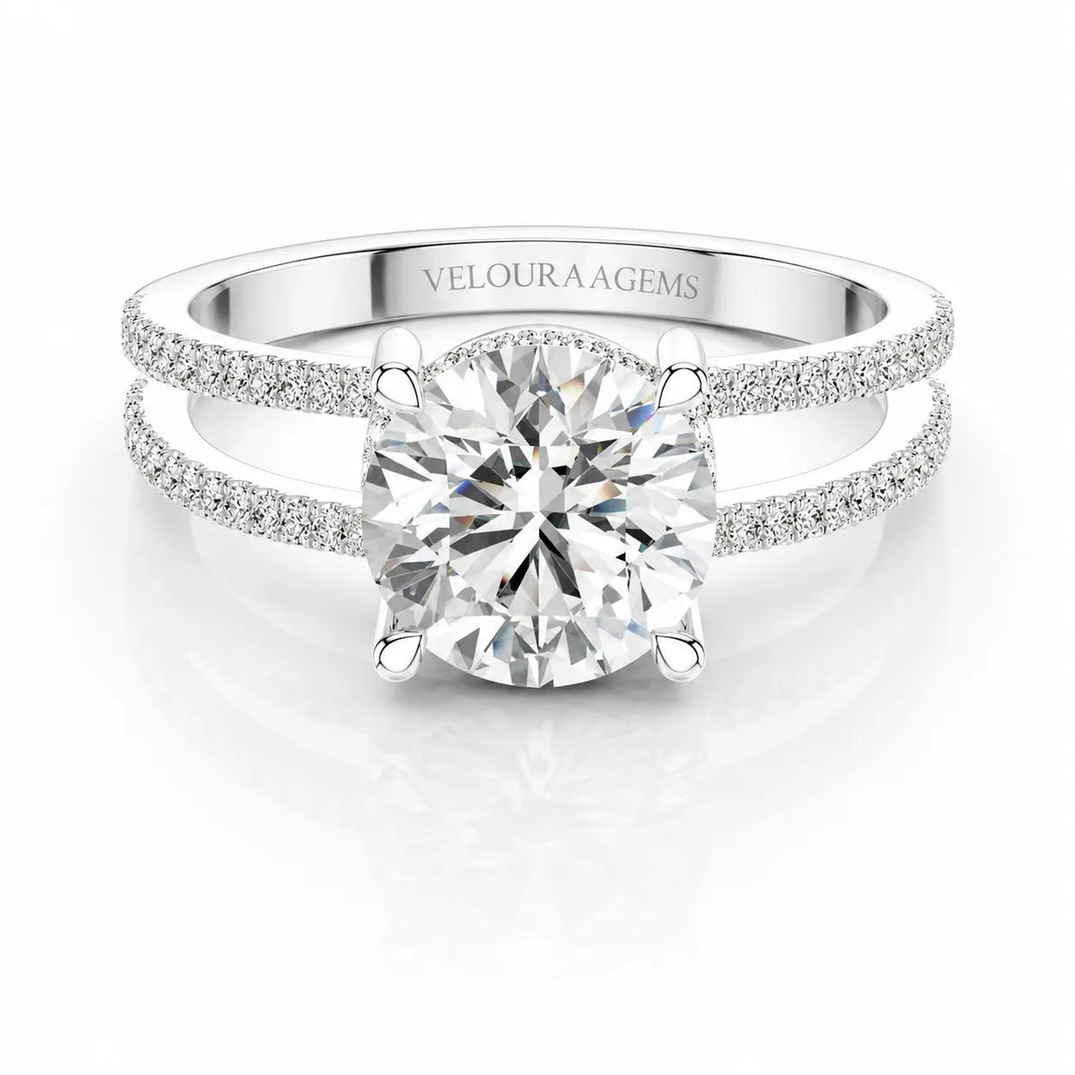 The Twin Halo Majesty Side Diamond Engagement Ring – (925 Sterling Silver) – Round (925 Sterling Silver)